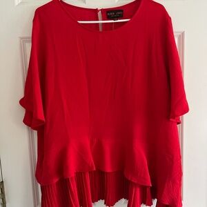 NWT Black Label By Cesttoi Flounce Hem, Red Blouse, Plus Size, Short Sleeve, 3XL